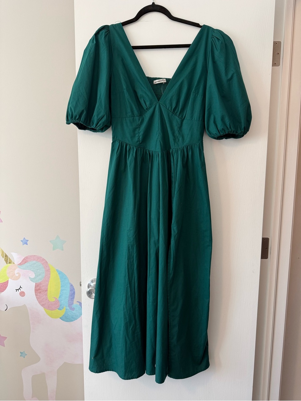 Abercrombie & Fitch V-Neck Puff Sleeve Midi Dress